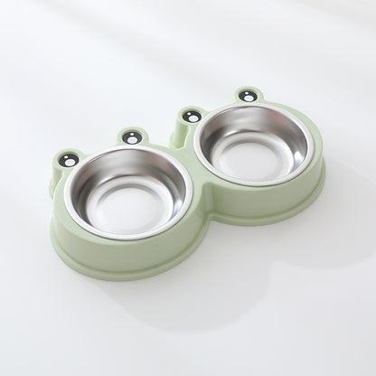 Cat Bowl Dog Bowl Drinking Water Feeding One Piece Pet Double Bowl Stainless Steel Frog Bowl Pet Food Utensils Pet Products