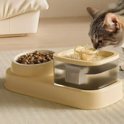 Cat Water Dispenser And Feeding Bowl 2-in-1, Dry And Wet Separation Automatic Water Dispenser Sturdy Cat Feeding Bowl Cat And Dog Feeding Supplies Easy To Clean Flow Design