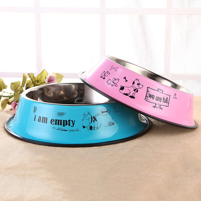 Stainless steel dog bowl, color printing dog bowl,bowl anti skid pet feeding basin feeding device, 6 size pet supplies