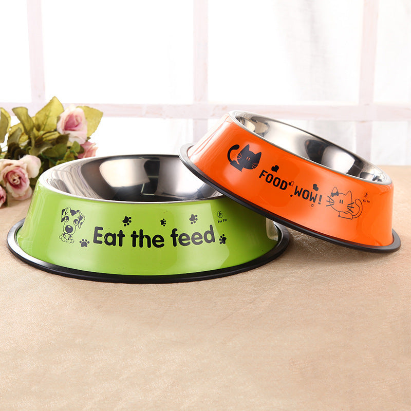 Stainless steel dog bowl, color printing dog bowl,bowl anti skid pet feeding basin feeding device, 6 size pet supplies