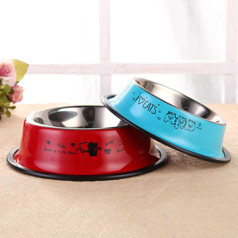 Stainless steel dog bowl, color printing dog bowl,bowl anti skid pet feeding basin feeding device, 6 size pet supplies