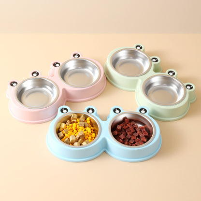 Cat Bowl Dog Bowl Drinking Water Feeding One Piece Pet Double Bowl Stainless Steel Frog Bowl Pet Food Utensils Pet Products