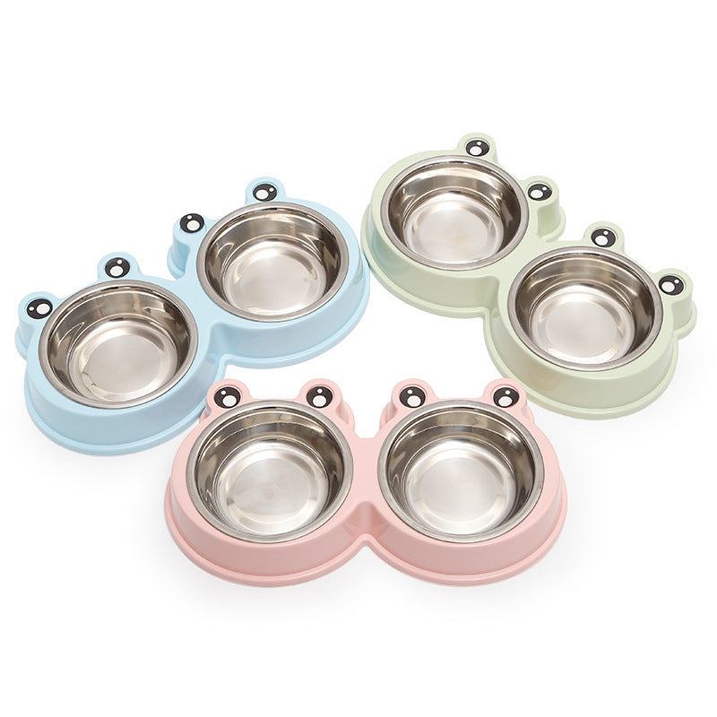 Cat Bowl Dog Bowl Drinking Water Feeding One Piece Pet Double Bowl Stainless Steel Frog Bowl Pet Food Utensils Pet Products