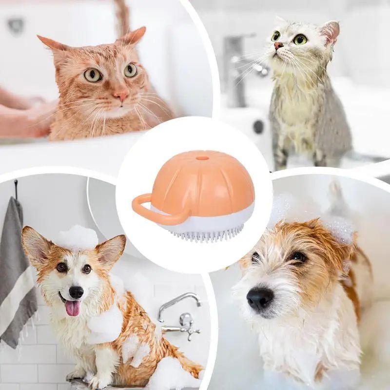 Dog Scrubber For Bath Silicone Comb Massage Pet Grooming Kitten Pet Bath Brush Shampoo Dispenser For Dog Grooming Bathing