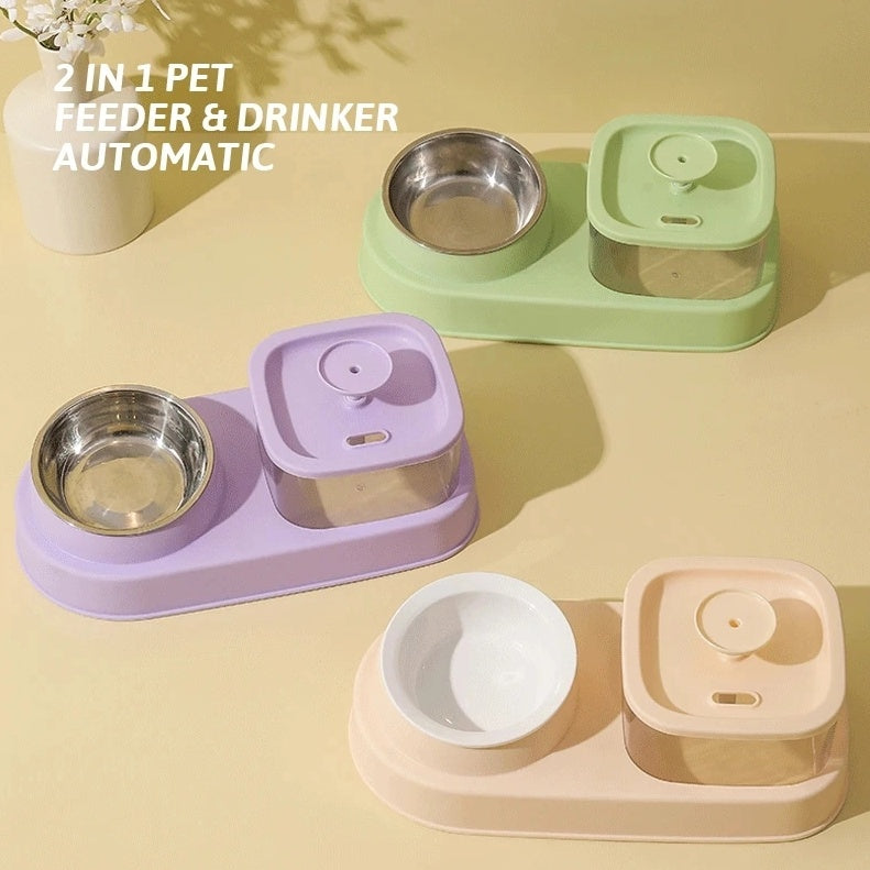 Cat Water Dispenser And Feeding Bowl 2-in-1, Dry And Wet Separation Automatic Water Dispenser Sturdy Cat Feeding Bowl Cat And Dog Feeding Supplies Easy To Clean Flow Design