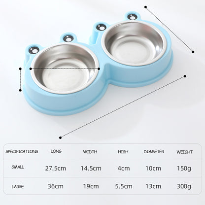 Cat Bowl Dog Bowl Drinking Water Feeding One Piece Pet Double Bowl Stainless Steel Frog Bowl Pet Food Utensils Pet Products