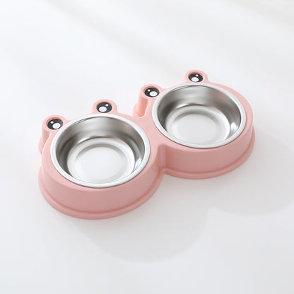 Cat Bowl Dog Bowl Drinking Water Feeding One Piece Pet Double Bowl Stainless Steel Frog Bowl Pet Food Utensils Pet Products